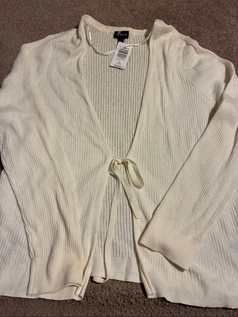 torrid Ivory Ribbed Tie-Front Cardigan